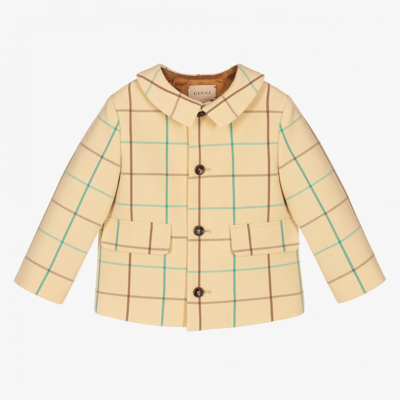 Gucci Baby Beige Check Wool Coat In Ivory