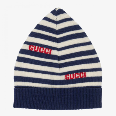 Gucci Blue & Ivory Striped Baby Hat