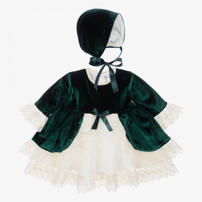Andreeatex Babies' Girls Green Velvet Dress & Hat Set
