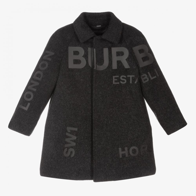Burberry Babies' Boys Grey Wool Logo Coat