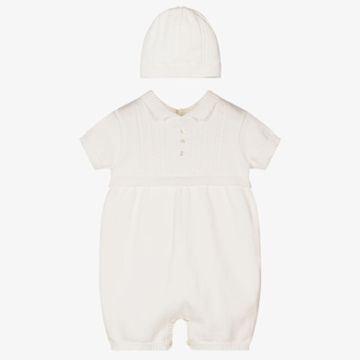 Sarah Louise Boys Ivory Knit Babysuit & Hat Set