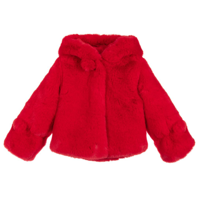 Bowtique London Kids' Girls Red Faux Fur Hooded Jacket
