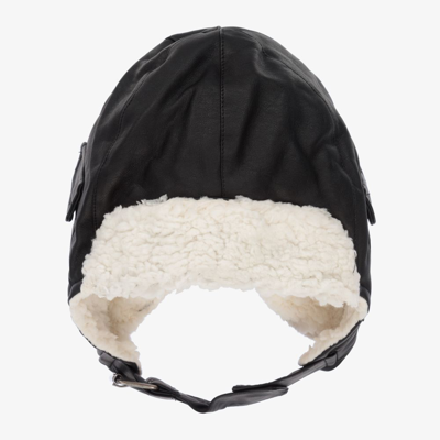 Elodie Babies' Boys Black Faux Leather Aviator Hat