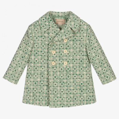 Gucci Babies' Green & Ivory Logo Cotton Coat