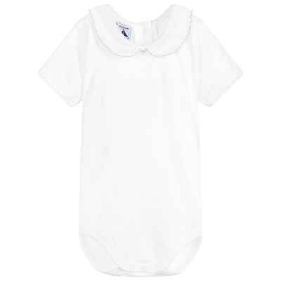 Babidu Babies' White Cotton Bodysuit In Blue