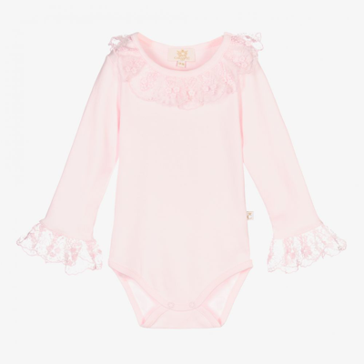 Caramelo Babies' Girls Pink Cotton & Lace Bodysuit