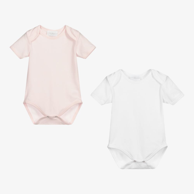 Story Loris Babies' Girls Pink & White Bodyvests (2 Pack)
