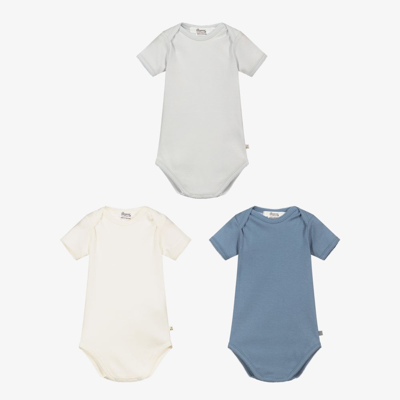 Bonpoint Babies' 3 Body Pack In Light Blue And White Cotton