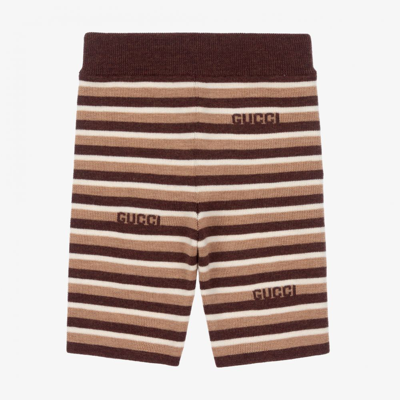 Gucci Brown Knitted Wool Baby Shorts In Rigato