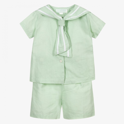 Powell Craft Babies' Boys Green Linen Shorts Set