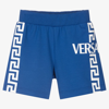 Versace Babies' Greca Logo-print Cotton Shorts In Blue
