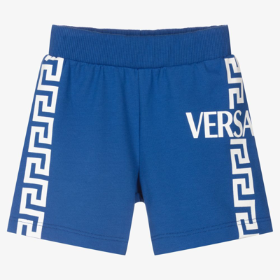 Versace Babies' Greca Logo-print Cotton Shorts In Blue