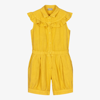 Il Gufo Linen Baby Romper With Rouches In Yellow