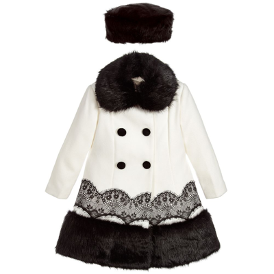 Romano Princess Kids' Girls Ivory Coat & Faux Fur Hat Set