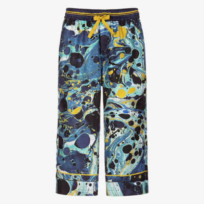 Dolce & Gabbana Babies' Boys Blue Marble Silk Trousers