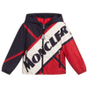 Moncler Bert Logo Print Down Hooded Jacket In Blue
