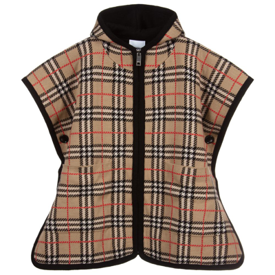 Burberry Girls' Vintage Check Hooded Wool Cape - Big Kid In Beige