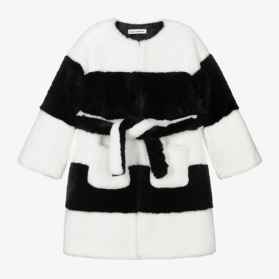Dolce & Gabbana Kids' Girls Black & White Faux Fur Coat