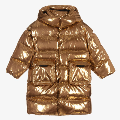 Dolce & Gabbana Kids' Gold Puffer Hooded Down Coat