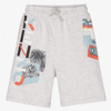 Kenzo Teen Boys Shorts Light Gray With Multicolor Logo Print On The Leg And Drawstring At The Elasticated  In Grey