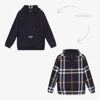 BURBERRY BOYS TEEN NAVY BLUE REVERSIBLE COAT