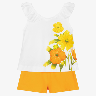 Mayoral Babies' Girls White & Orange Shorts Set