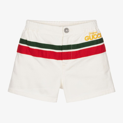 Gucci Kids' Boys White Web Stripe Denim Shorts