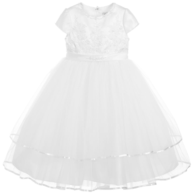 Sarah Louise Kids' Girls White Satin & Tulle Dress