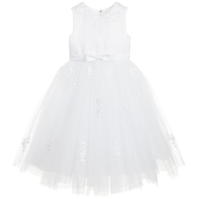 Sarah Louise Kids' Girls White Sleeveless Tulle Dress