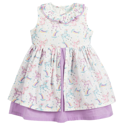 Powell Craft Kids' Girls White Cotton Dress In Purple