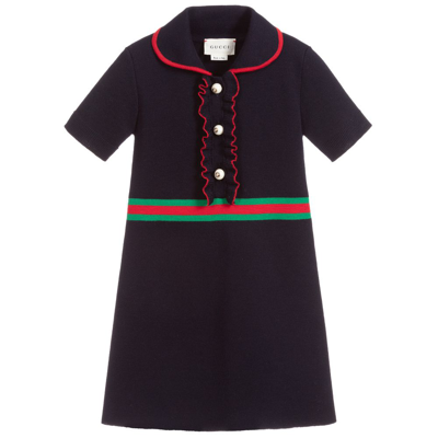 Gucci Babies' Girls Navy Blue Knitted Wool Dress | ModeSens
