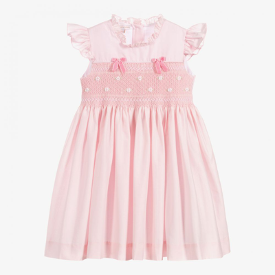 Beatrice & George Babies' Girls Pink Hand-smocked Cotton Dress