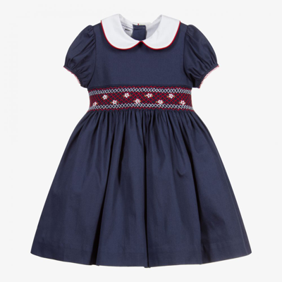 Beatrice & George Kids' Girls Navy Blue Smocked Dress