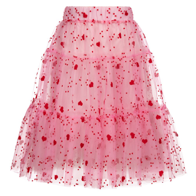 Childrensalon Occasions Kids' Girls Pink & Red Hearts Tulle Skirt