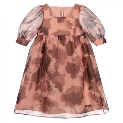 Fendi Babies' Girls Pink Silk Organza Floral Dress