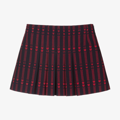 Gucci Babies' Girls Navy Blue Cotton Logo Skirt