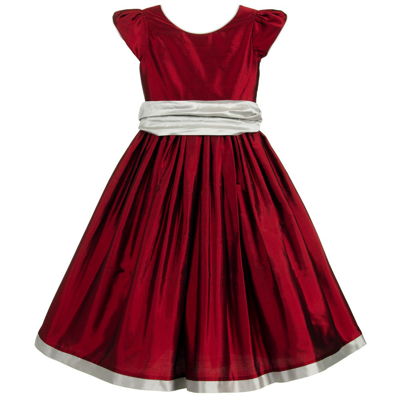 Nicki Macfarlane Kids' Girls Red & Silver Grey Silk Dress
