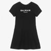BALMAIN GIRLS BLACK COTTON LOGO DRESS