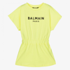 BALMAIN GIRLS YELLOW LOGO DRESS