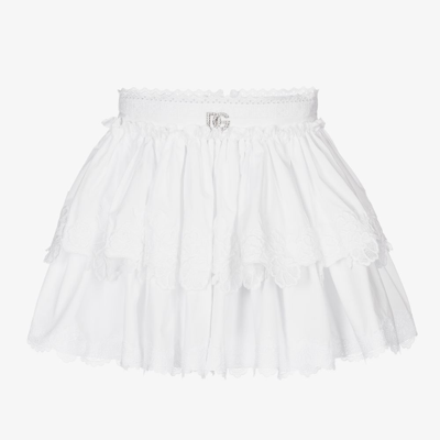 Dolce & Gabbana Babies' Girls White Lace Trim Skirt