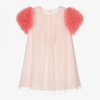 CHARABIA GIRLS PINK TULLE & FEATHER DRESS