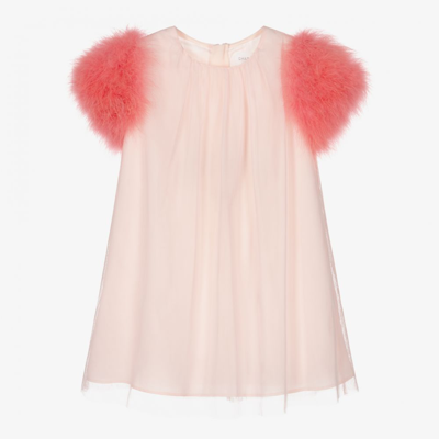 Charabia Babies' Girls Pink Tulle & Feather Dress