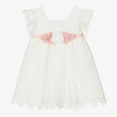 Paz Rodriguez Babies' Girls Ivory Tulle Flower Dress