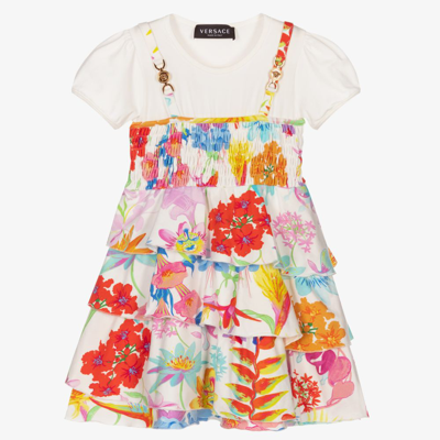 Versace Babies' Girls White Cotton Jardin Dress