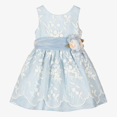 Abel & Lula Babies' Girls Blue & White Embroidered Dress