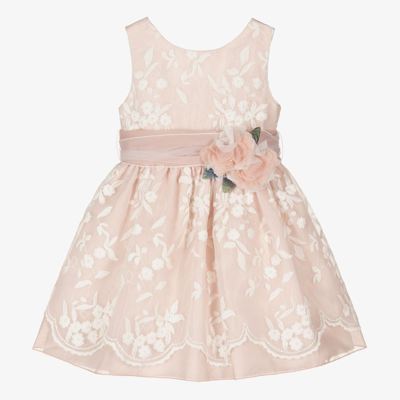 Abel & Lula Babies' Girls Pink & White Embroidered Dress