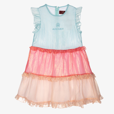 Aigner Babies'  Girls Blue & Pink Organza Dress