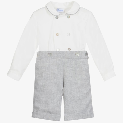 Ancar Babies' Boys Grey & White Cotton Buster Suit