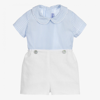 ANCAR BABY BOYS BLUE & WHITE LINEN BUSTER SUIT