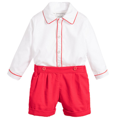 Rachel Riley Babies' Boys Red & Ivory Cotton Buster Suit